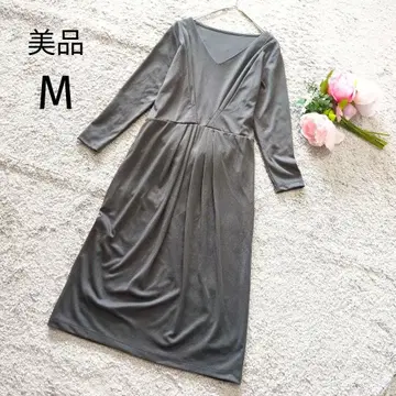 새상품급 긴팔 원피스 V넥 개더 고급스러운 그레이 M 스트레치 3462