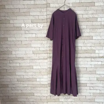 A part by 린넨 혼방 롱 셔츠 원피스 퍼플 보라색 마 혼방