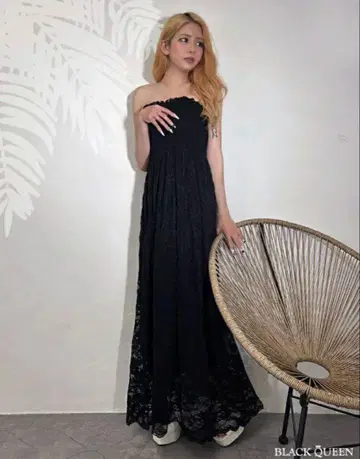 블랙 퀸 레이스 베어 맥시 원피스 롱 원피스