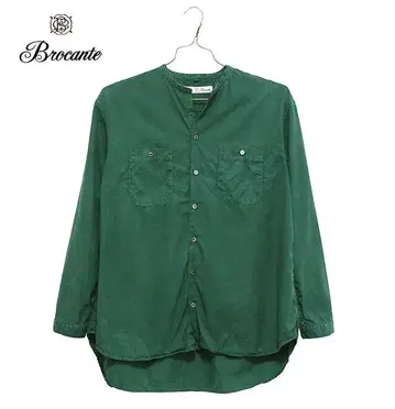 Brocante 노카라 긴팔 롱 셔츠 튜닉 스탠드 카라 일본제