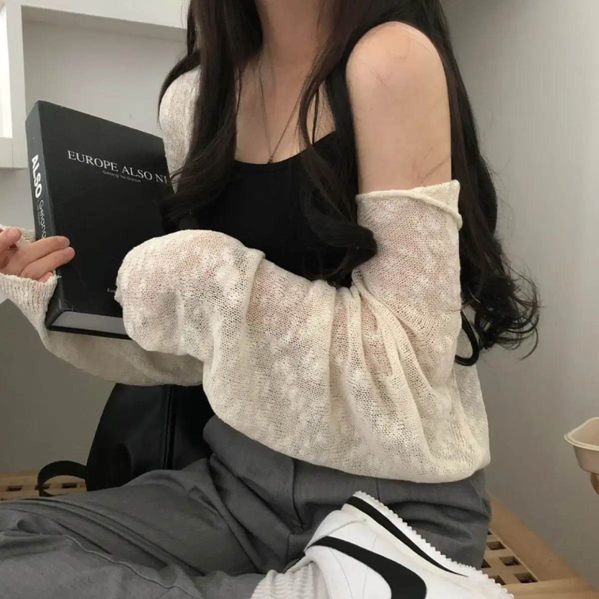 크롭 시스루 가디건