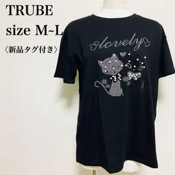 택 포함 새상품 TRUBE 고양이 큐빅 반짝이 티셔츠 M-L 블랙