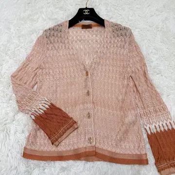 MISSONI 오렌지 택 올 패턴 V넥 가디건 긴팔 얇은 소재 40