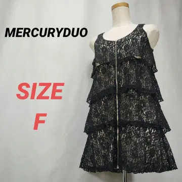 MERCURYDUO 미니 원피스 프릴 티어드 레이스 블랙 지퍼 업