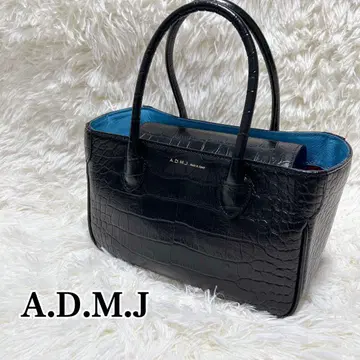 컨디션 최상] A.D.M.J 핸드백 악어 엠보싱 블랙
