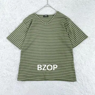BZOP V넥 보더 티셔츠 다크 그린 녹색 L 넉넉한 캐주얼
