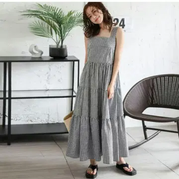 롱 티어드 원피스 깅엄 체크 amely