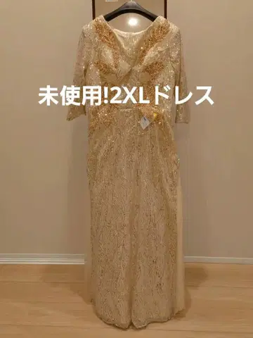 미사용! 2XL 골드 비즈 자수 드레스