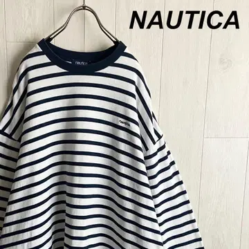 NAUTICA 노티카 자수 로고 보더 긴팔 티셔츠 롱 T