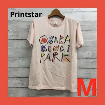 프린트 스타 반팔 티셔츠 오사카 겐키 파크 남성용 M 핑크