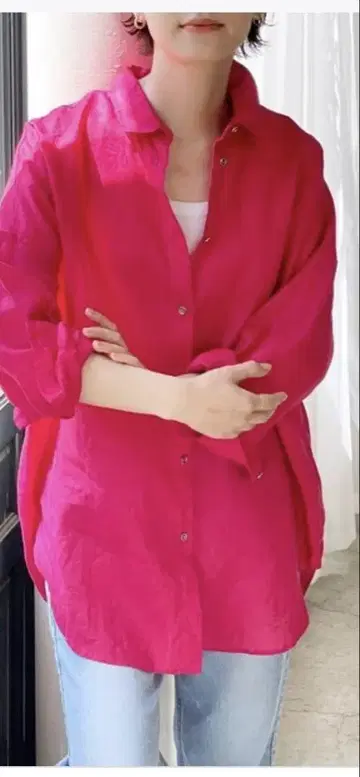 Spick & Span 린넨 빅 셔츠 2 핑크