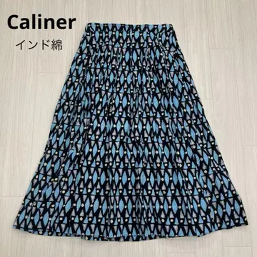 Caliner 카리네 인도 면 미기모 올 패턴 플레어 스커트 종아리 기장