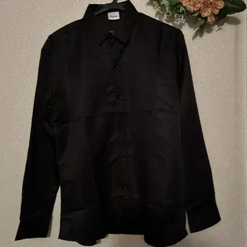 블랙 새틴 긴팔 셔츠 2XL