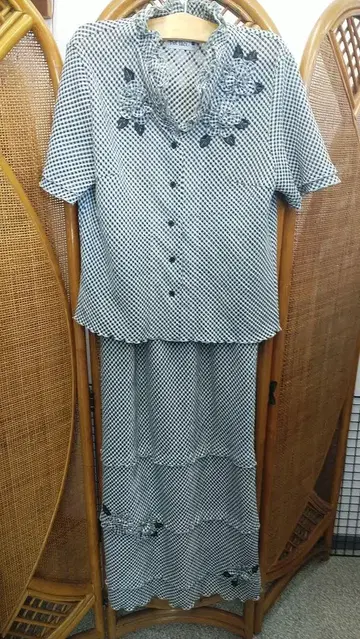 체크 무늬 프릴 옷깃 셋업(벨파치)