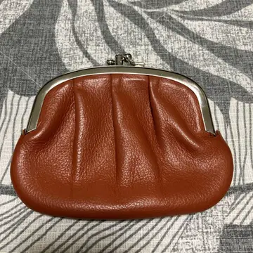 이탈리아제 오렌지 브라운 가죽 코인 케이스 개더 포함