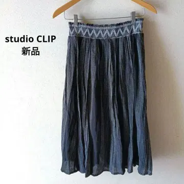 새상품 studio CLIP 스커트 종아리 기장 스티치 자수 코튼