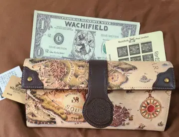 미사용 WACHIFIELD 지도 도안 천연 가죽 장지갑
