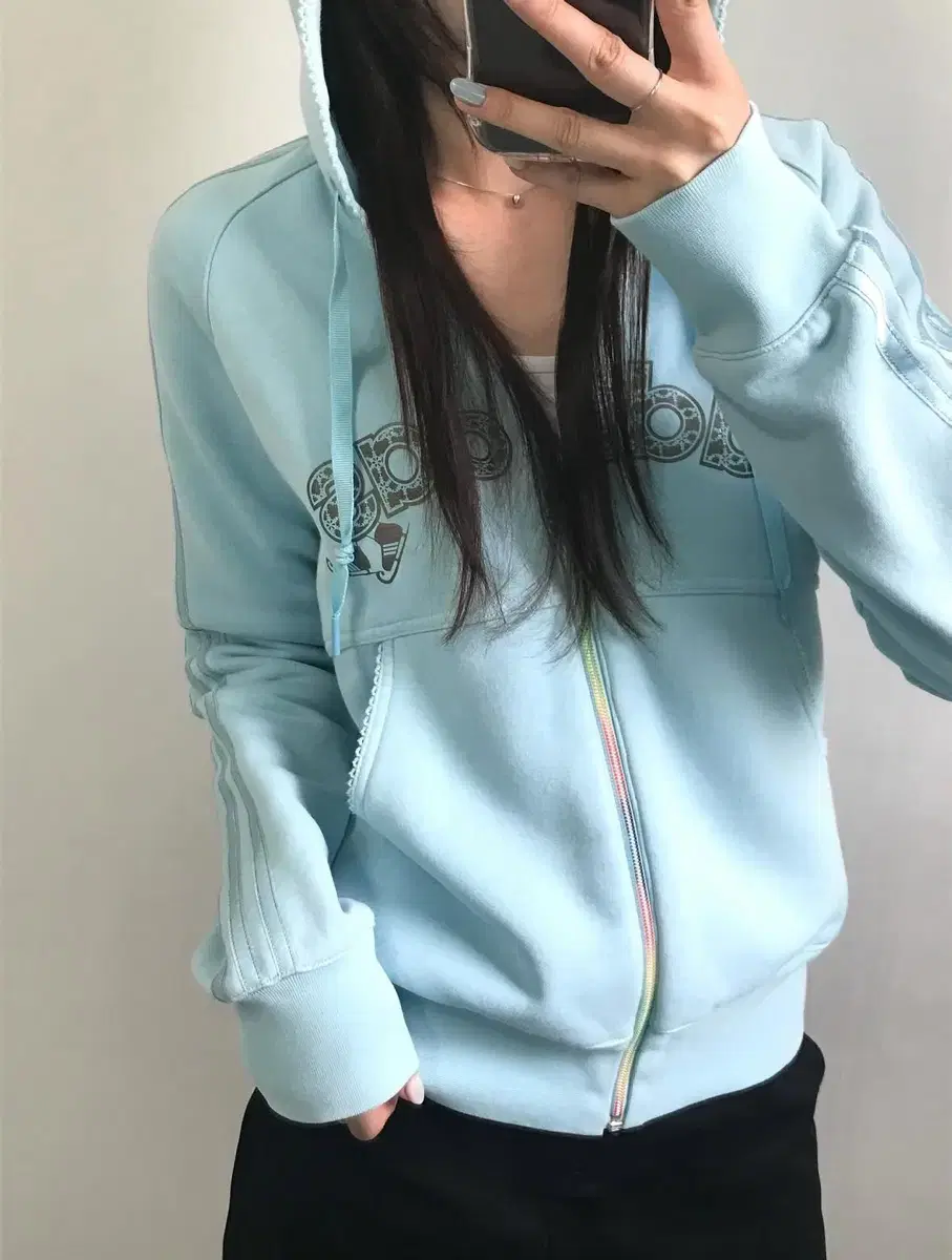 Adidas 아디다스 스카이블루 코튼 후드 트랙탑