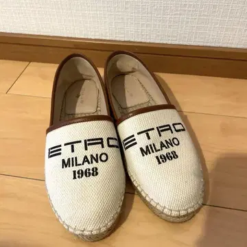 ETRO 에트로 에스파드리유 화이트 로고 캔버스 신발 슬립온