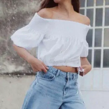 ZARA 새상품 택 포함 스트레치 디테일 오프숄더 상의 XS