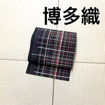 하카타 오리 블랙 베이스 라인 세련된 나고야 오비(약 24cm)