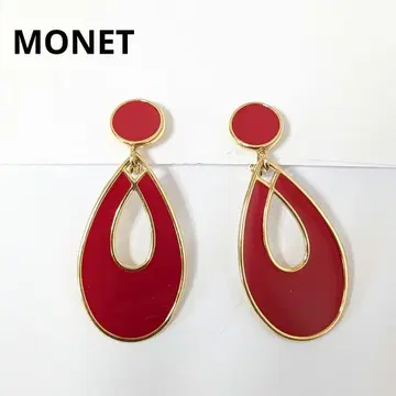 유라유라 MONET 귀걸이 빨간색 드롭 골드 빈티지