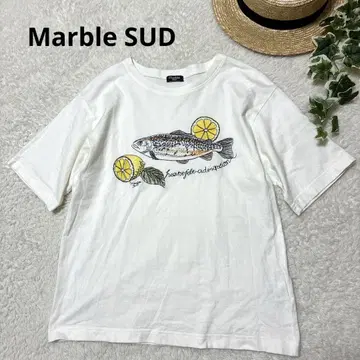Marble SUD 마블슈드 자수 티셔츠 레몬과 연어 자수