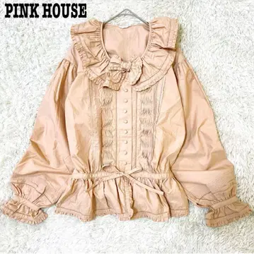 [ 새상품급 ] PINK HOUSE 피코 프릴 옷깃 턱 리본 싸개 단추