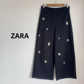 ZARA 자라 꽃 모양 비쥬 장식 와이드 팬츠 블랙 사이즈 M