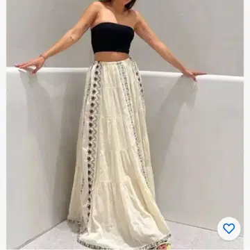 ZARA 자수 패널 롱 스커트 보헤미안 스타일 XS-S 야외 페스티벌