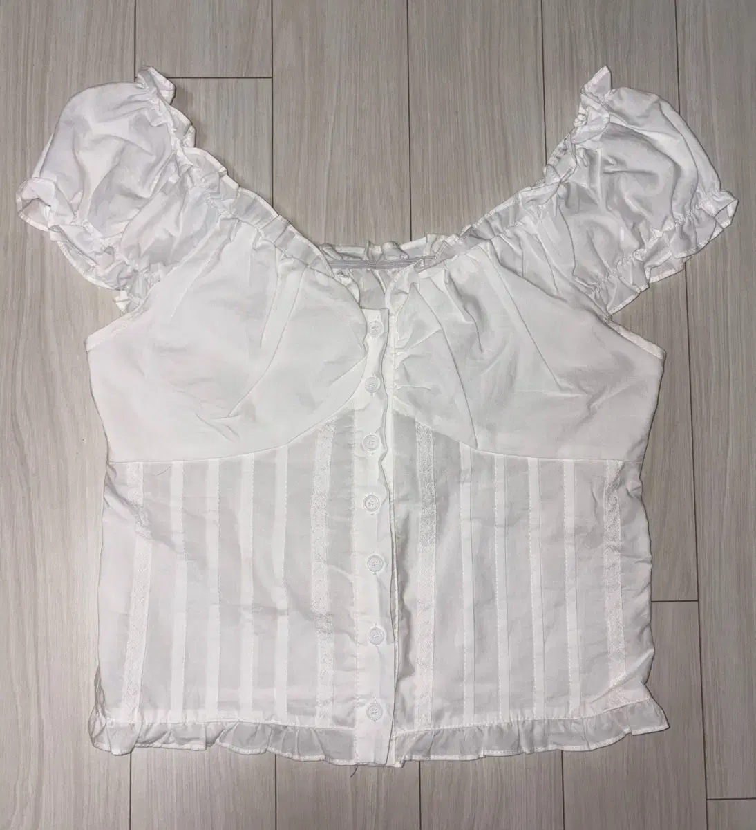 옵텐소 퍼프 프릴 블라우스 화이트 puff frill blouse