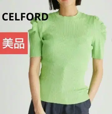 새상품급 CELFORD 개더 슬리브 리브 니트 풀오버