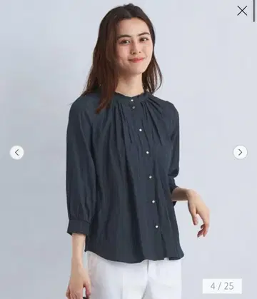 그린 라벨 릴랙싱 드라이 카센 개더 블라우스 네이비