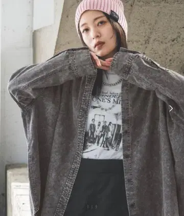 지나시스 JEANASIS 오버 사이즈 긴팔 셔츠 그레이