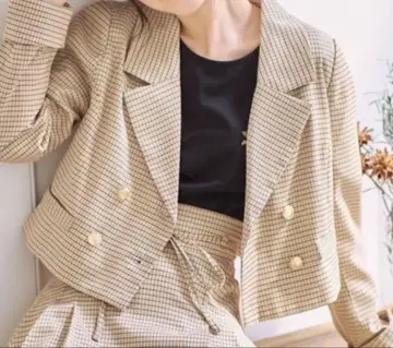 미사용품 WILLSELECTION 브라운 체크 무늬 테일러드 자켓 M