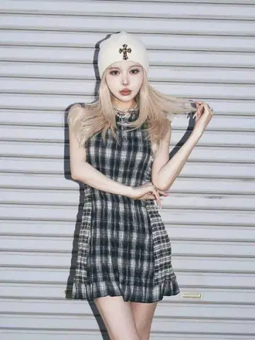 Darich 체크 콤비 미니 원피스 FREE 네이비