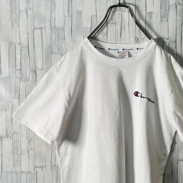 미국산 티셔츠 화이트 챔피언 가슴 자수 로고 + 소매 로고 여성용 L