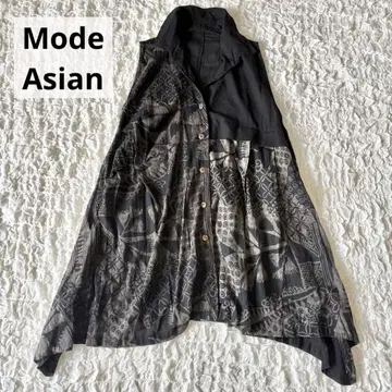 Mode Asian 동양인 패턴 절개 셔츠 블라우스 베스트 베스트 블랙