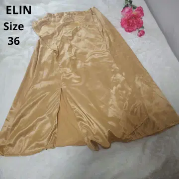 [세련된 ELIN] 황토색 광택 랩 새틴 스커트 사이즈 36