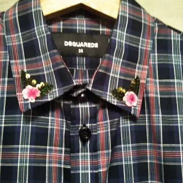 DSQUARED2 긴팔 셔츠 꽃 플라워 비쥬 체크 네이비 핑크 S