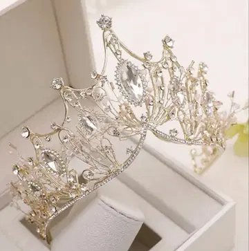 Just Married 결혼식 티아라 샴페인 골드