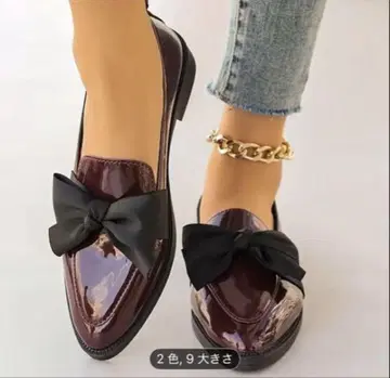 [미사용 새상품] 버건디 리본 로퍼 23.5cm