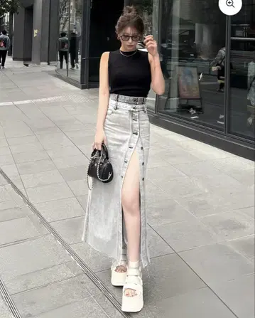 diante/레이어드 슬릿 데님 스커트