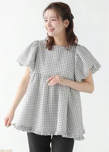 fit more 핏 모어 스퀘어 넥 체크 탑 블랙