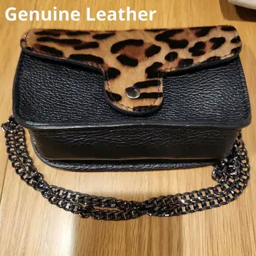 Genuine Leather 레오파드 무늬 체인 미니 백