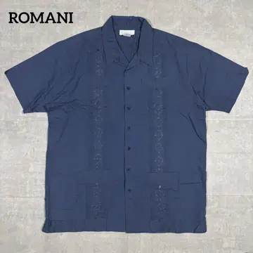 90s ROMANI 로마니 쿠바 셔츠 멕시칸 오픈 카라 자수 라인