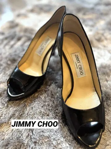 JIMMY CHOO 블랙 하이힐 오픈토 에나멜 38