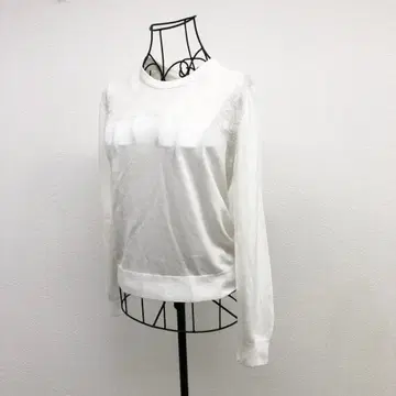 빔즈 하트 니트 상의 화이트 레이스 긴팔 비침 페미닌 봄/가을