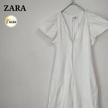 ZARA 자라 올인원 데님 프릴 소매 걸리시 화이트 화이트 반팔