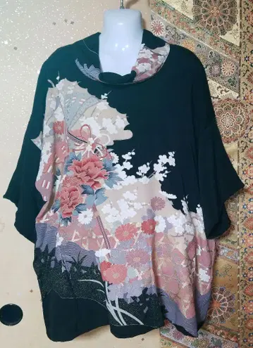 기모노 리메이크 블랙 전통 예복 기모노 계절 꽃 튜닉